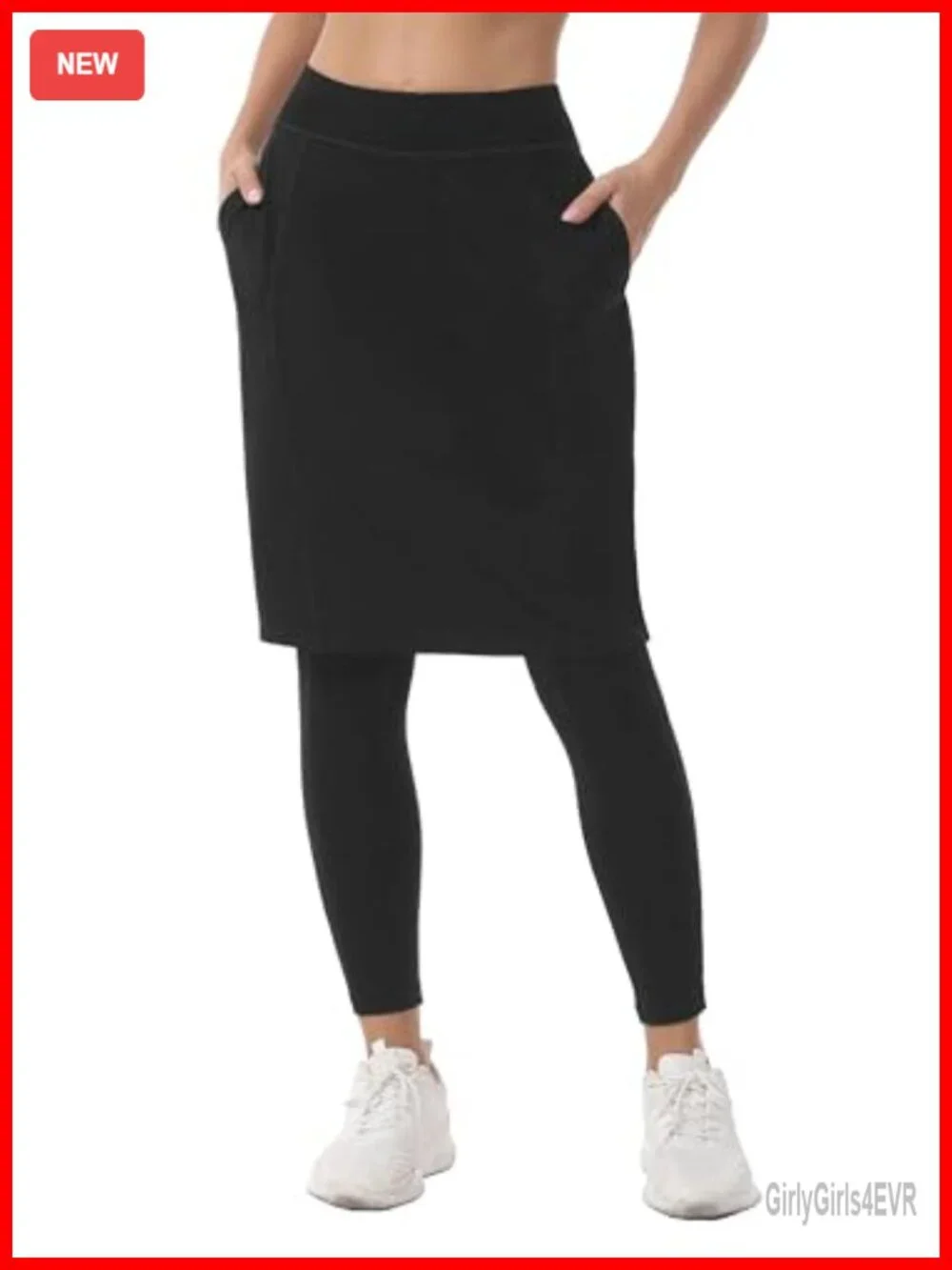 Women's Athletic Skort with Built-in Leggings, Knee Length, UPF 50+
